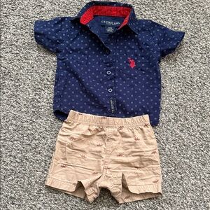 U.S. Polo Assn. Blue and Beige Kids Button Down Shirt Set